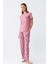 Kadın Somon Kalp Desenli Kısa Kollu Penye Pijama Takımı 1