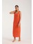 Kadın Kalın Askılı Yırtmaçlı Uzun Turuncu Gecelik 2