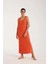 Kadın Kalın Askılı Yırtmaçlı Uzun Turuncu Gecelik 4