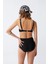 Kadın Siyah Pedli Kare Yaka Yüksek Bel Bikini Takımı 5