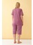 Kadın Mürdüm “make A Wish” Yazılı Büyük Beden Kapri Pijama Takımı 5