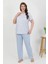 Kadın Büyük Beden Kısa Kol Penye Pijama Takımı Mavi 2