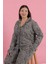 Kadın Büyük Beden Leopar Desenli Düğmeli Pijama Takımı 2