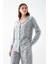 Kadın Gri Desenli Düğmeli Pamuklu Pijama Takımı 4