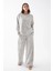 Kadın Oversize Gri Çiçek Desenli Pamuklu Kalın Pijama Takımı 2