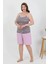 Kadın Büyük Beden Ip Askılı Penye Şortlu Takım Lila 1