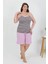 Kadın Büyük Beden Ip Askılı Penye Şortlu Takım Lila 2