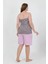 Kadın Büyük Beden Ip Askılı Penye Şortlu Takım Lila 4