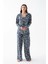 Kadın Lacivert “paris” Yazı Desenli Düğmeli Pamuklu Pijama Takımı 2
