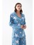 Kadın Mavi Yıldız Desenli Düğmeli Pamuklu Pijama Takımı 1