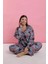 Kadın Büyük Beden Somon Yaprak Desenli Düğmeli Pijama Takımı 2