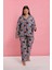 Kadın Büyük Beden Somon Yaprak Desenli Düğmeli Pijama Takımı 3