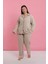 Kadın Büyük Beden Bej Düğmeli Pijama Takımı 3