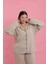 Kadın Büyük Beden Bej Düğmeli Pijama Takımı 4