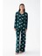 Kadın Zümrüt Yeşili Kalp Desenli Düğmeli Pamuklu Pijama Takımı 1