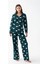Kadın Zümrüt Yeşili Kalp Desenli Düğmeli Pamuklu Pijama Takımı 4