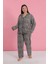 Kadın Büyük Beden Leopar Desenli Düğmeli Pijama Takımı 1
