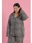Kadın Büyük Beden Leopar Desenli Düğmeli Pijama Takımı 3