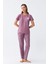 Kadın Mor Patili Tavşan Baskılı Cepli Pijama Takımı 5