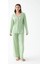 Kadın Yeşil Kalp Desenli Düğmeli Pamuklu Pijama Takımı 1