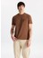 D5WM-TST3860 Açık Kahve Bisiklet Yaka Relaxed Baskılı Erkek T-Shirt 3