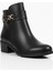 Siyah Yandan Toka Detaylı Fermuarlı Deri Görünümlü Mevsimlik Klasik Kadın Kısa Bot Bootie 4