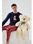 Erkek Yumuşak Dokulu Ayıcık Baskılı Ekose Desenli Pijama Takımı 1
