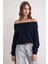 69633 Kadın Kayık Yaka Yün Karışımlı Premium Triko Kazak Lacivert 1