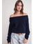 69633 Kadın Kayık Yaka Yün Karışımlı Premium Triko Kazak Lacivert 3