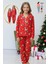 Anne Kız (Ayrı Ayrı Satılır) Kombini Ayıcık Desenli Gömlek Yaka Süet Pijama Takımı Kırmızı 1