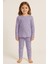 Kız Çocuk Çiçek Desenli Pijama Takımı Mor 1