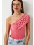 Tek Omuz Büzgülü Örme Bluz 325 LDZ0003 Şeker Pembe 1