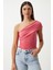 Tek Omuz Büzgülü Örme Bluz 325 LDZ0003 Şeker Pembe 3