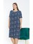 Lacivert Desenli Biyeli Kısa Kollu Esnek Viskon Kadın Büyük Beden Gecelik 2