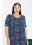 Lacivert Desenli Biyeli Kısa Kollu Esnek Viskon Kadın Büyük Beden Gecelik 3
