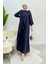 Krep Kumaş Yakası Inci Detaylı Levanur Elbise- Lacivert 2