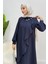 Krep Kumaş Yakası Inci Detaylı Levanur Elbise- Lacivert 7