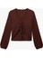 Slim Fit Uzun Kollu V Yaka Fiyonk Bağlama Detaylı Dokulu Bluz 1