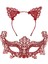 Romantik Kırmızı Dantel Maske Seti – Kedi Kulaklı Taç ve Maske 3 No 3