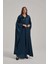 Işıltılı Gece Mavisi Çiçek Motifli Abaya 1