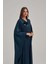 Işıltılı Gece Mavisi Çiçek Motifli Abaya 2
