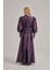 Işlemeli Belden Bağlamalı Mor Uzun Ceket 3