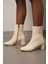 Kadın Küt Burun Fermuarlı Topuklu Bot Nonas Ekru 2