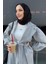 Kolu Büzgülü Düğmesiz Astarsız Tesettür Kaban- Gri 3