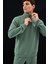 Leon Adaçayı Yeşili Yarım Fermuar Baskılı Standard Fit Erkek Sweatshirt 3
