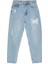 Yırtık Detaylı Denim Pantolon Buz Mavi 2