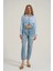 Yırtık Detaylı Denim Pantolon Buz Mavi 4
