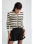 Basic Düğmeli Çizgili Uzun Kollu Ince Triko 2