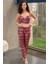 Kadifebalenli Destekli Dolgulu Parlak Baskılı Fermuar Detaylı Büstiyer ve Pantolon Pijama Takım 1