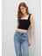 Kare Yaka Siyah Crop Top 1612657-900 9